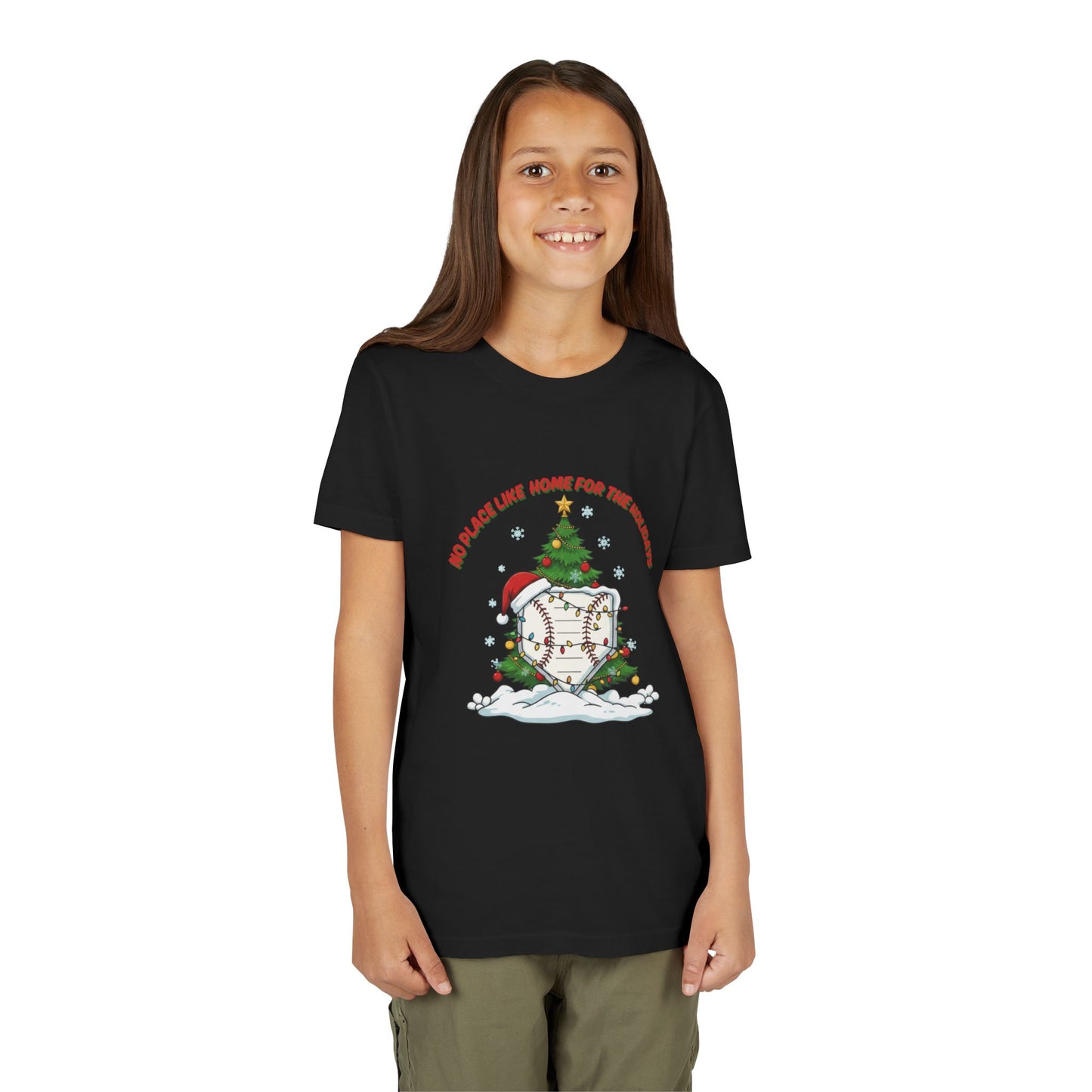 No Place Like Home (Plate) For The Holidays – Festive Youth Baseball Tee