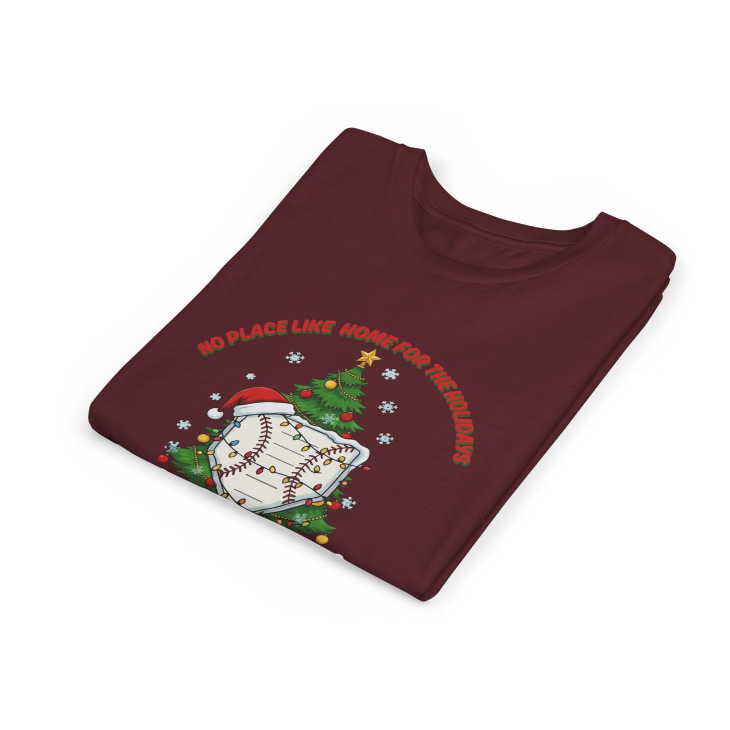 No Place Like Home (Plate) For The Holidays – Festive Youth Baseball Tee