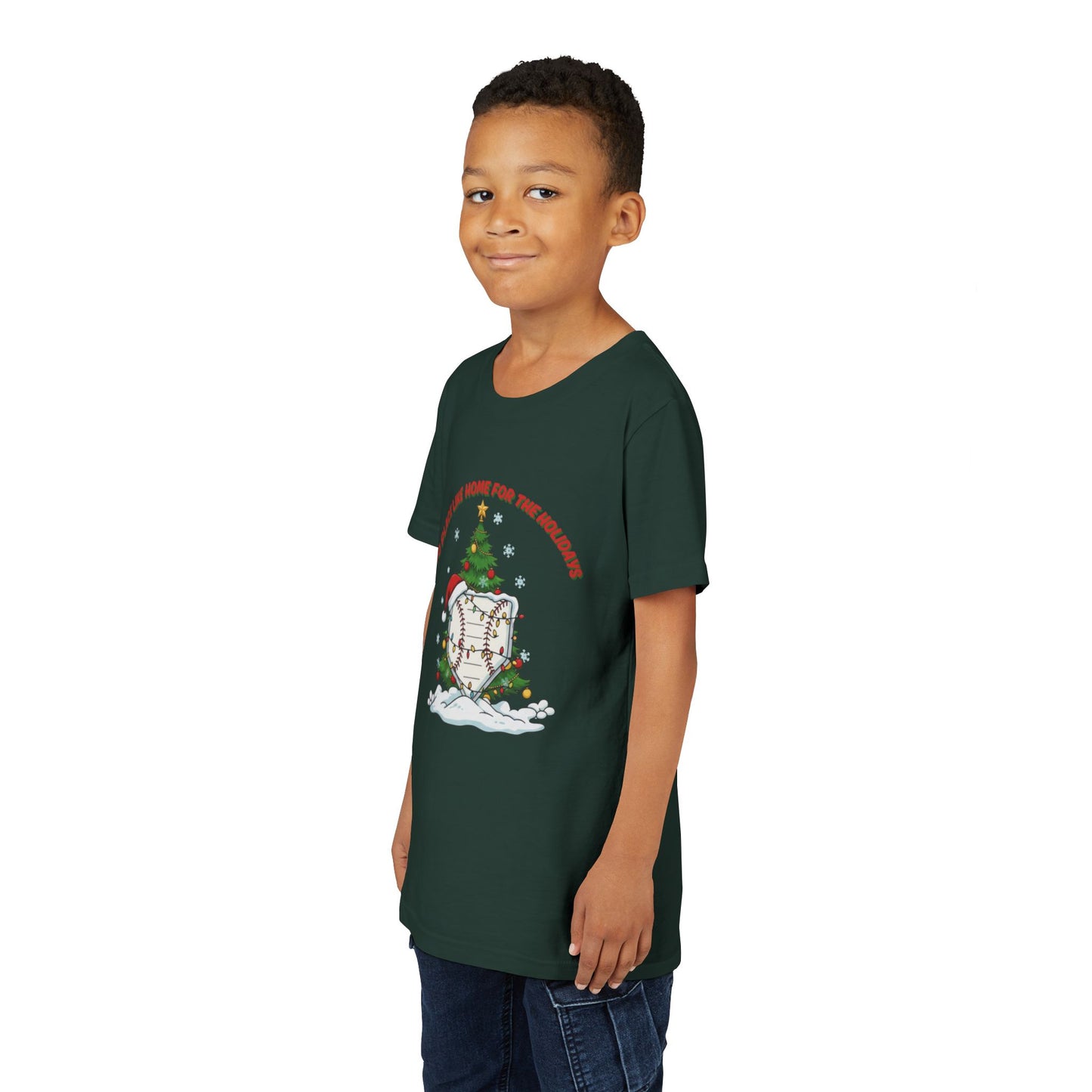 No Place Like Home (Plate) For The Holidays – Festive Youth Baseball Tee