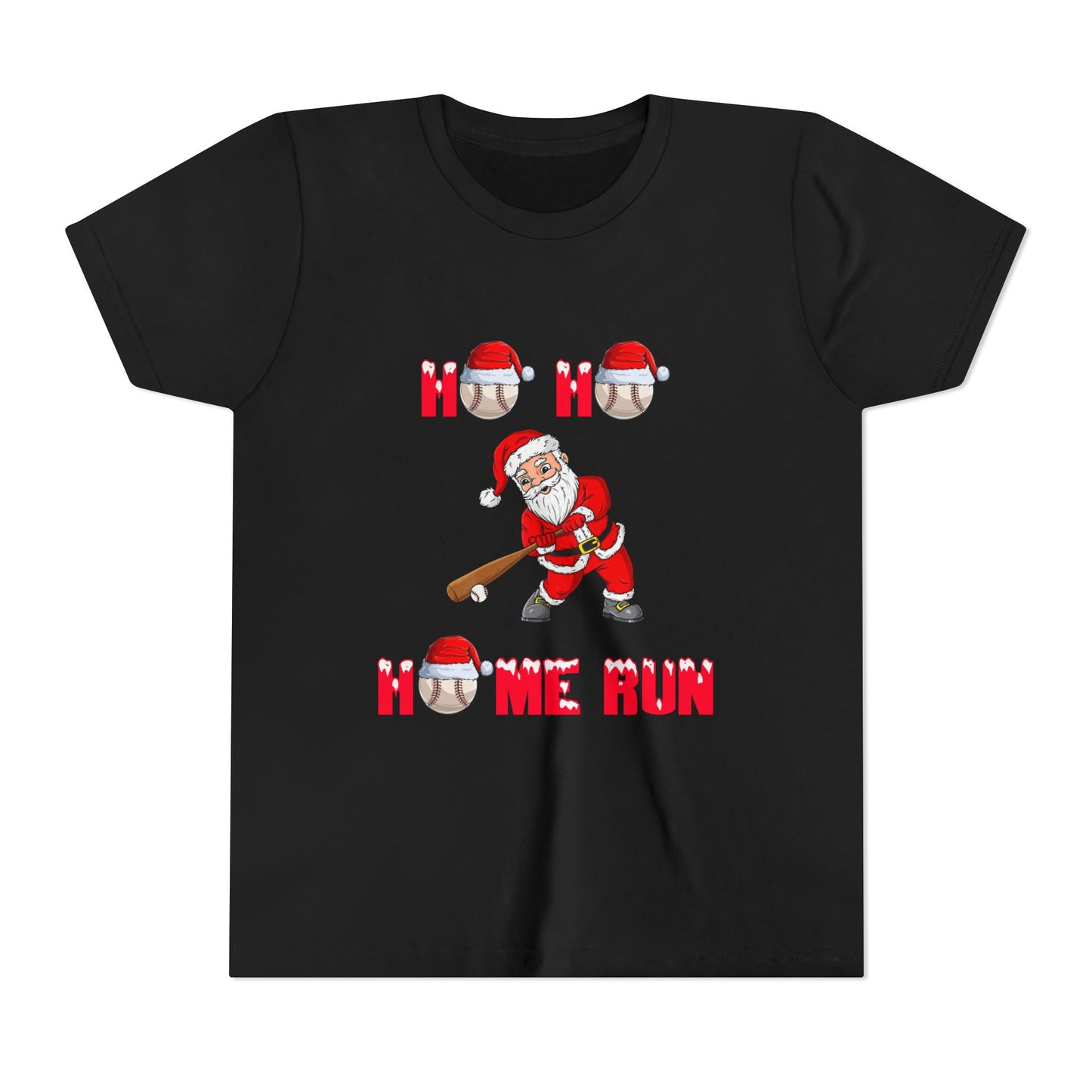 Ho Ho Home Run! Santa Baseball Christmas Shirt – Funny Youth Holiday Tee